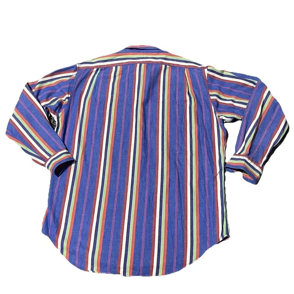 VTG Polo‎ Ralph Lauren Shirt Men Medium Blue Red Stripe Western Y2K Preppy